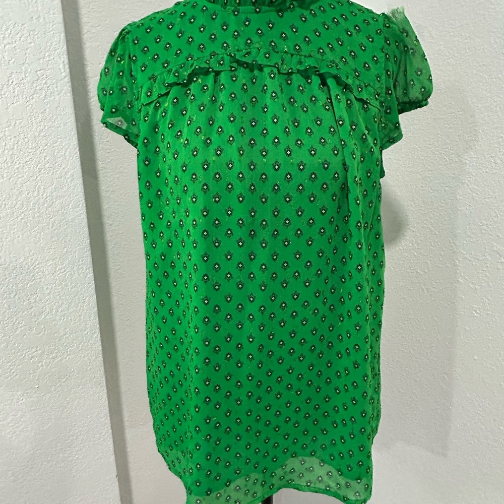 Carolina Belle Green Blouse with Black and White Pattern
